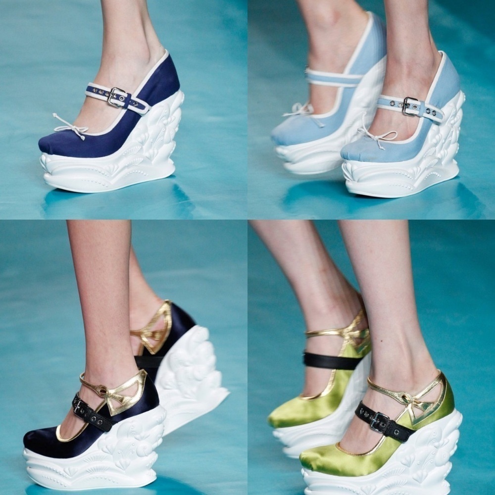 Miu Miu Embossed Faille Ballet Wedge Pumps Size 35
